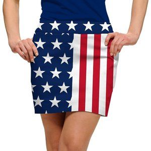 Loudmouth Womens 8 Blue/Red Fairway Star & Stripes Classic Skirt Skort Stretch